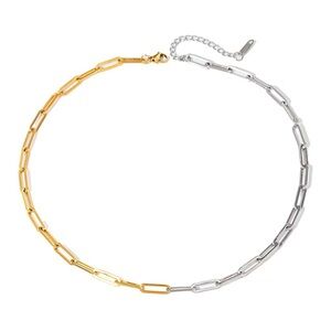 18k Gold Plated Stainless Steel Two Tone Paperclip Necklace